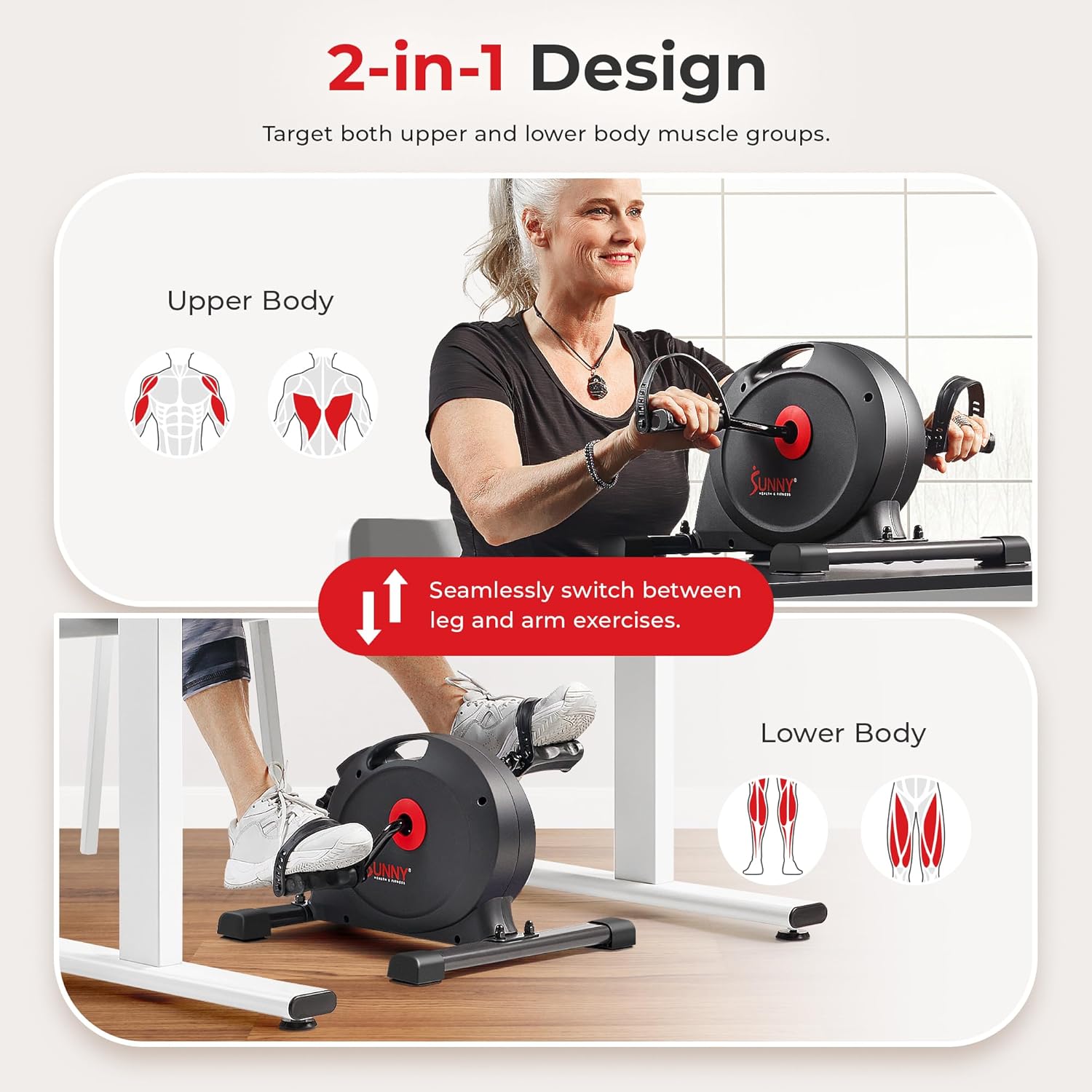 Under Desk Bike Pedal Exerciser – Mini Exercise Bike for Home & Office, Low Impact Arm & Leg Fitness Machine