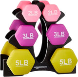 Amazon Basics Dumbbell Set with Rack – Neoprene Weights 2LB 3LB 5LB | Home Workout Equipment