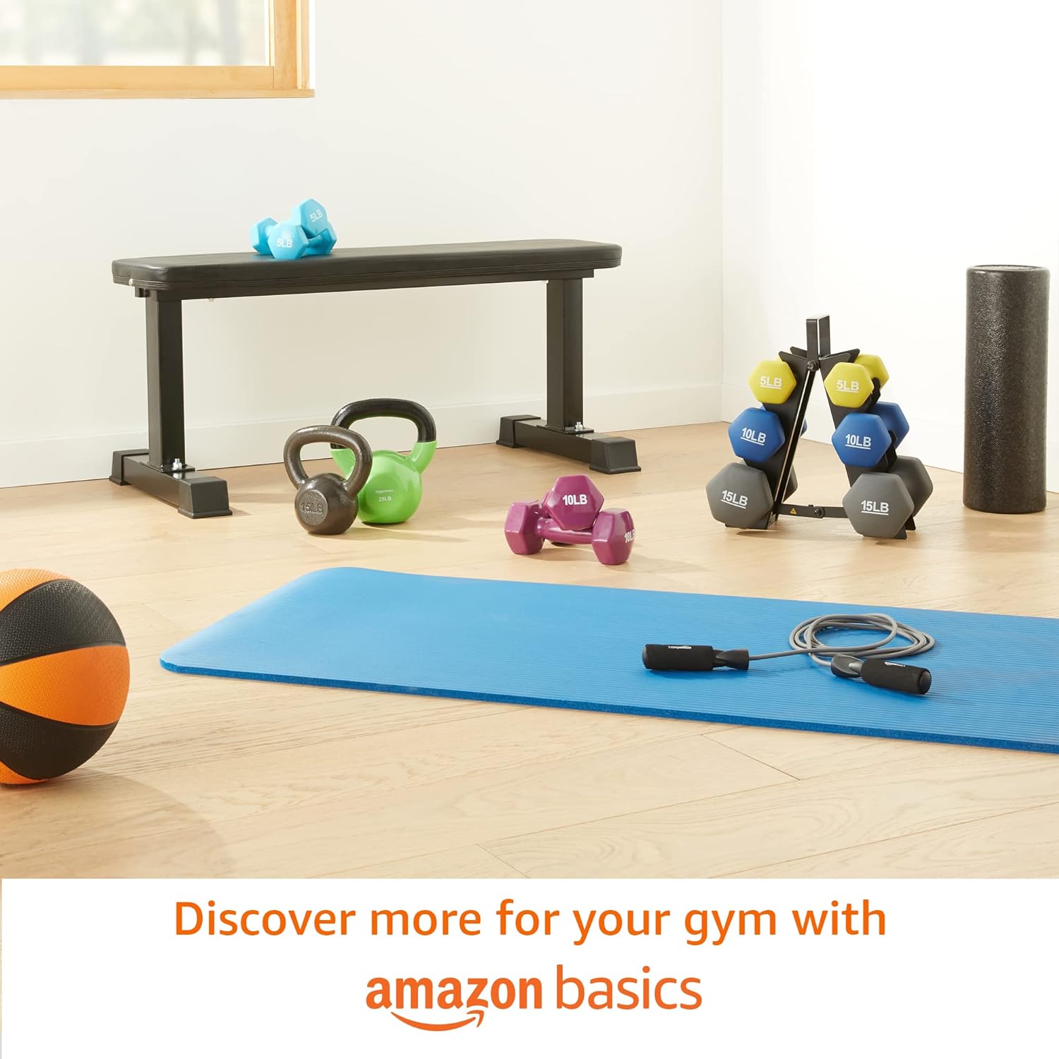 Amazon Basics Dumbbell Set with Rack – Neoprene Weights 2LB 3LB 5LB | Home Workout Equipment