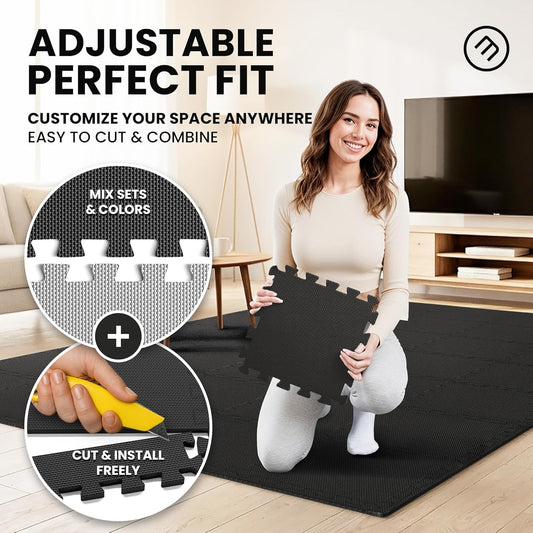 Interlocking Foam Gym Mat Set – EVA Exercise Floor Tiles 18 Pieces | Home Gym Flooring Non-Slip