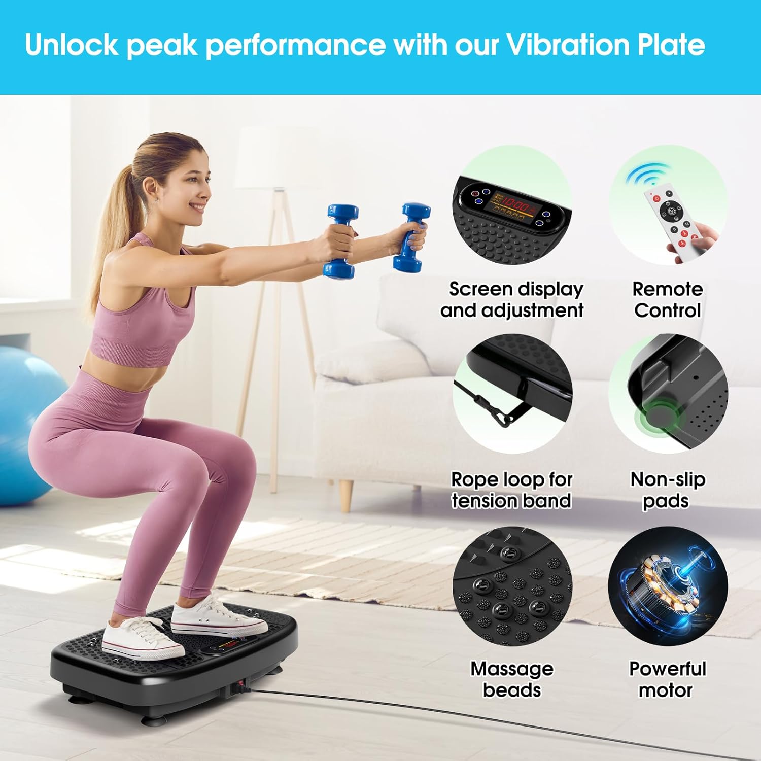 Vibration Plate Exercise Machine with Resistance Bands – Full Body Workout Platform for Home Fitness