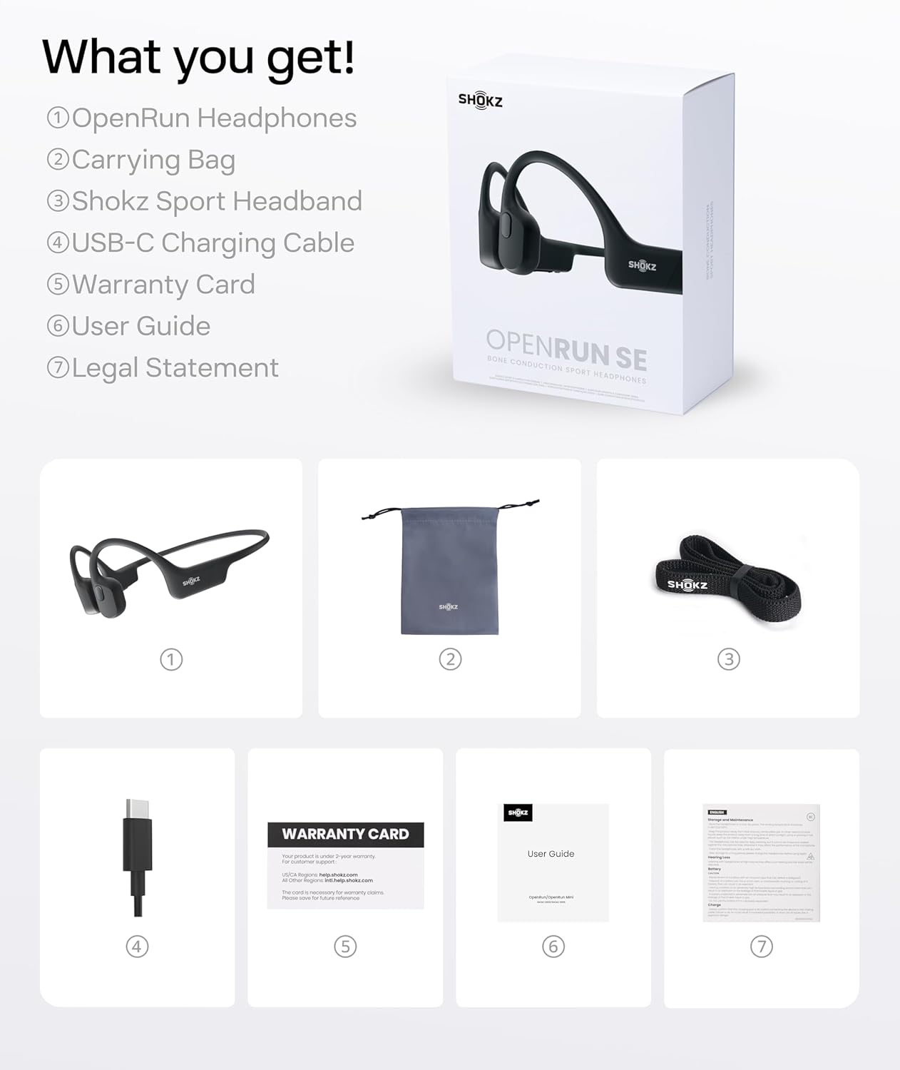 SHOKZ OpenRun Bone Conduction Headphones – Wireless Bluetooth Sports Headphones with USB-C, Sweat Resistant, Open Ear Design for Running & Workouts