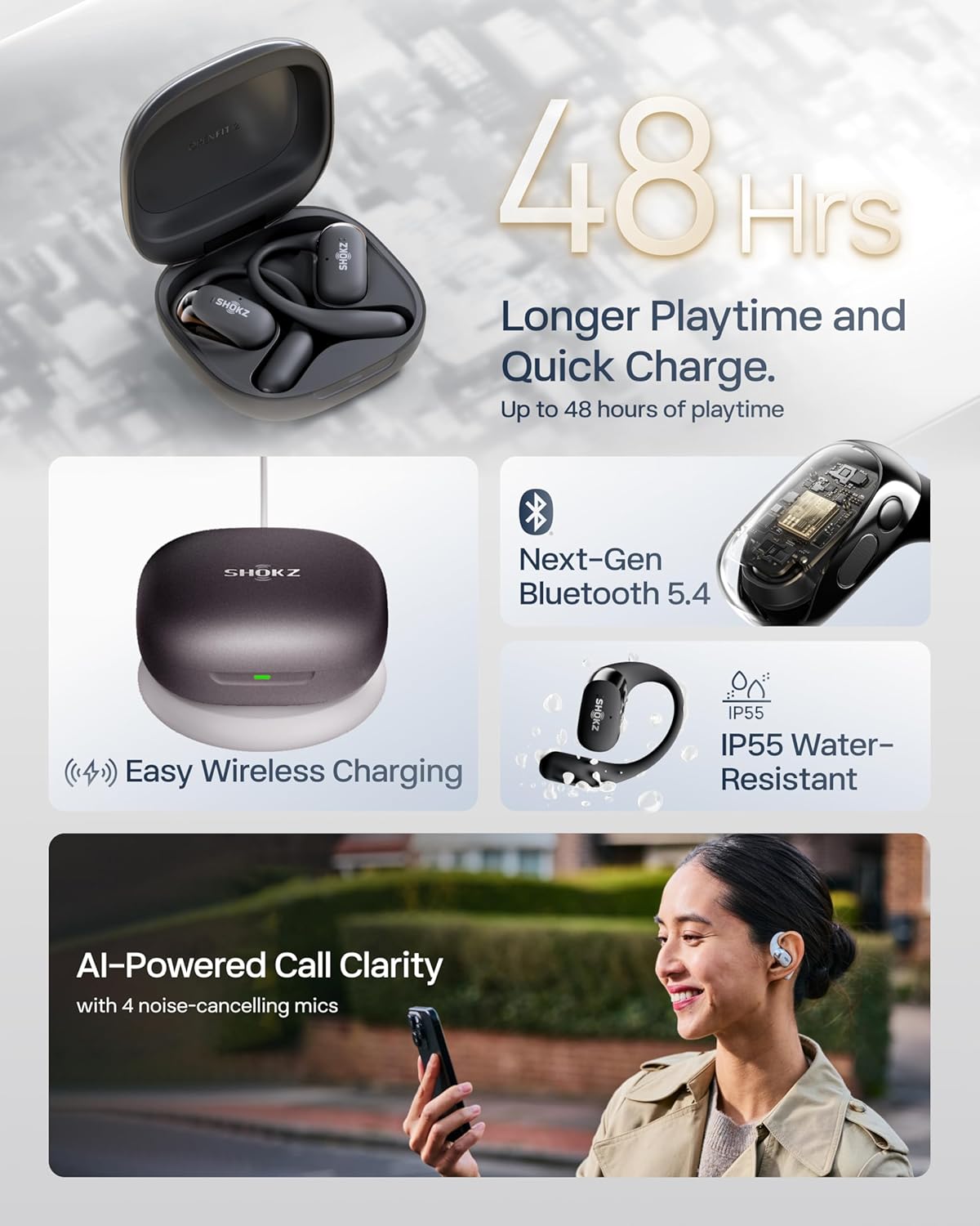 SHOKZ OpenDots ONE Open-Ear Clip-On Wireless Earbuds with Microphone, Bluetooth, Dolby Audio, Lightweight Comfortable Fit