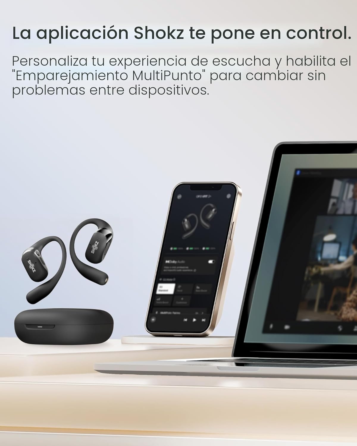 SHOKZ OpenDots ONE Open-Ear Clip-On Wireless Earbuds with Microphone, Bluetooth, Dolby Audio, Lightweight Comfortable Fit