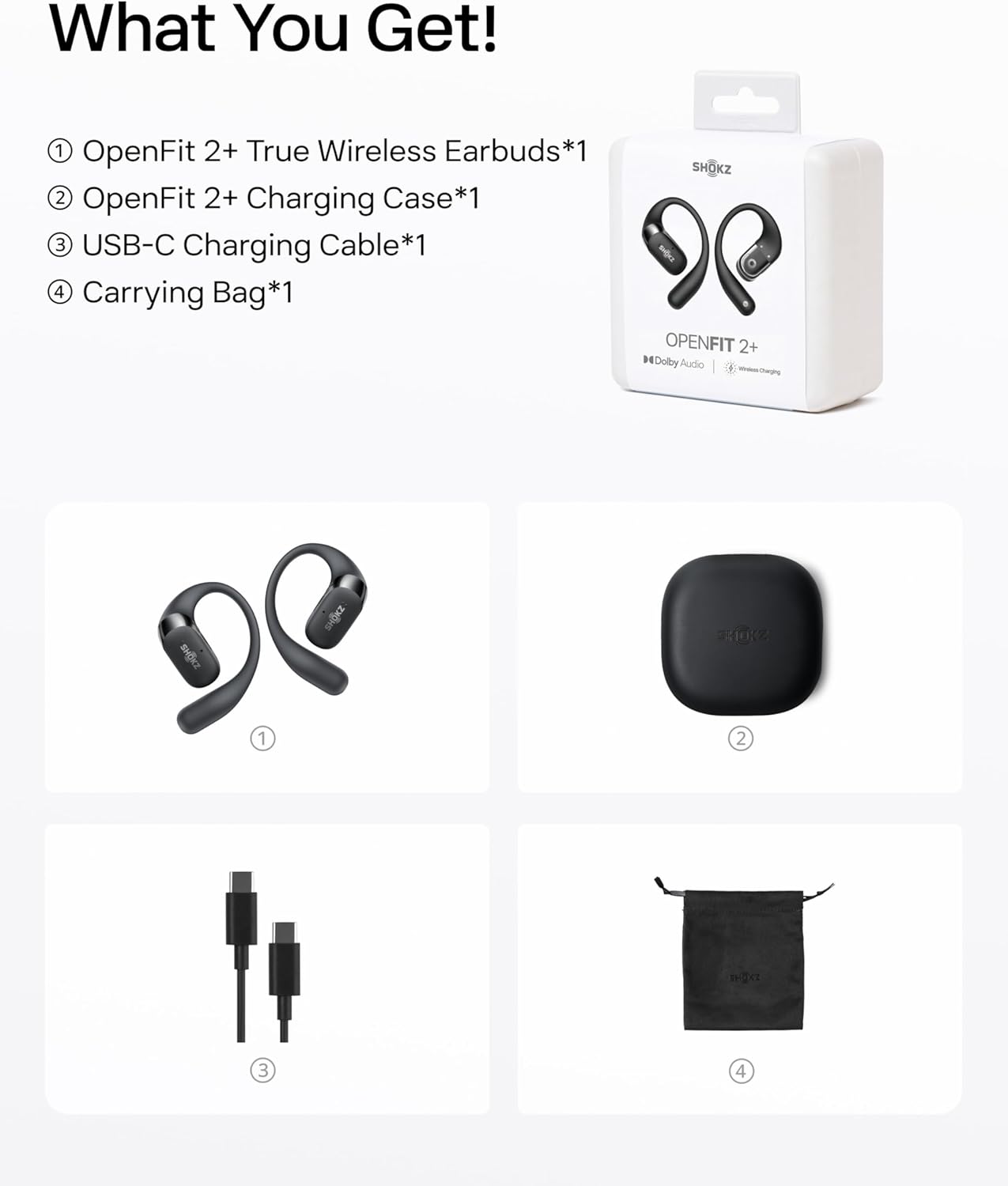 SHOKZ OpenDots ONE Open-Ear Clip-On Wireless Earbuds with Microphone, Bluetooth, Dolby Audio, Lightweight Comfortable Fit