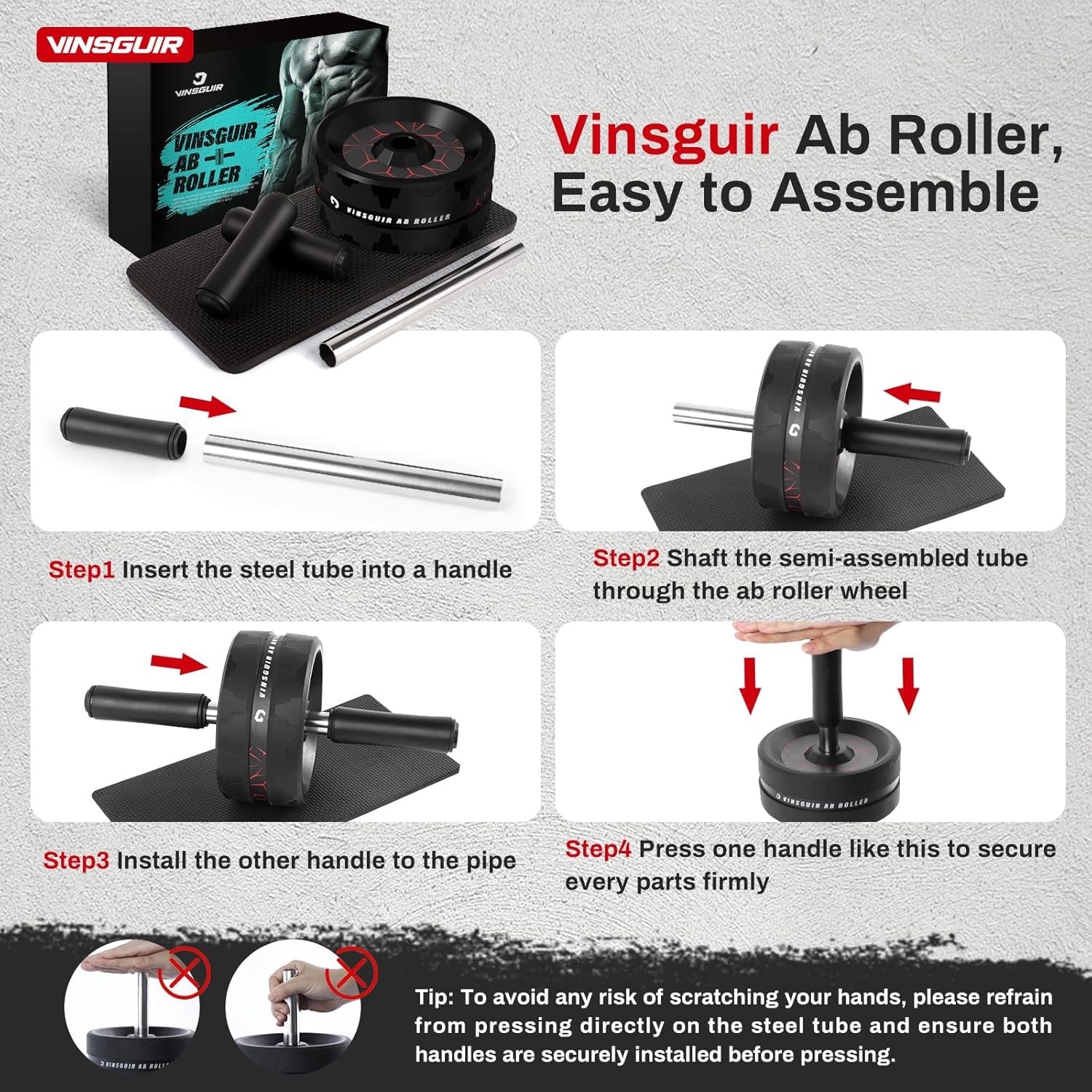 Vinsguir Ab Roller Wheel with Knee Pad – Core Workout Equipment for Home Gym & Full Body Training