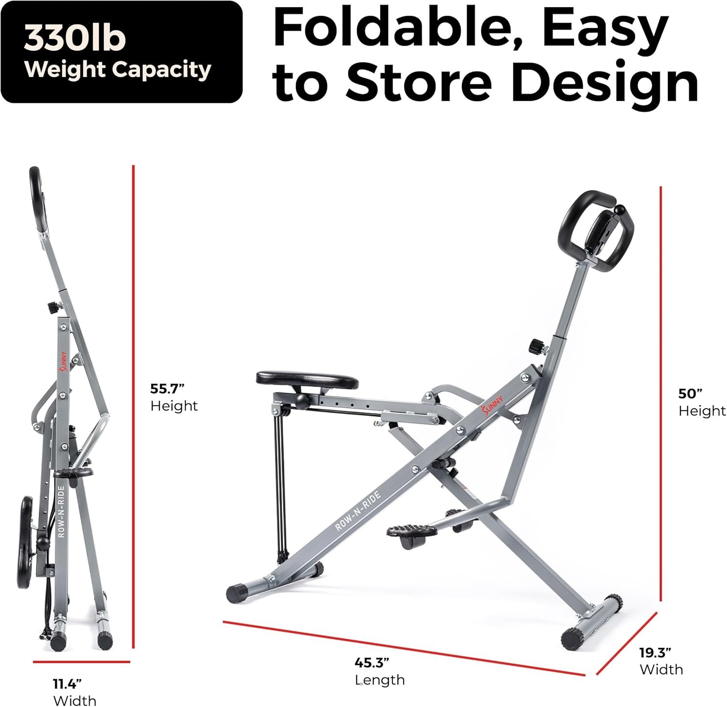 Sunny Health & Fitness Row-N-Ride Squat Assist Trainer – Foldable Home Gym Equipment