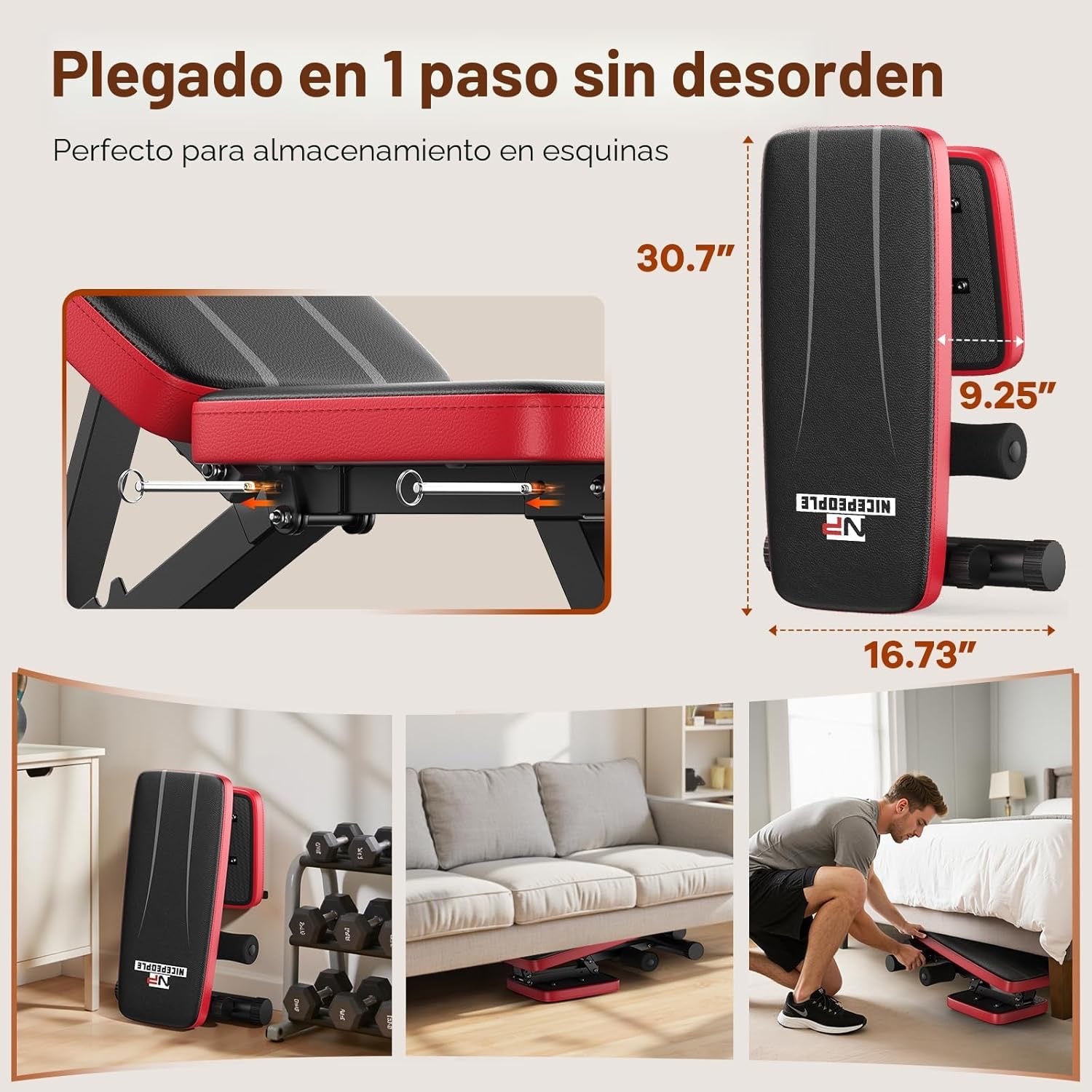 Adjustable Weight Bench for Home Gym – Foldable Workout Bench with 8 Back Positions, Heavy Duty Steel, Full Body Training