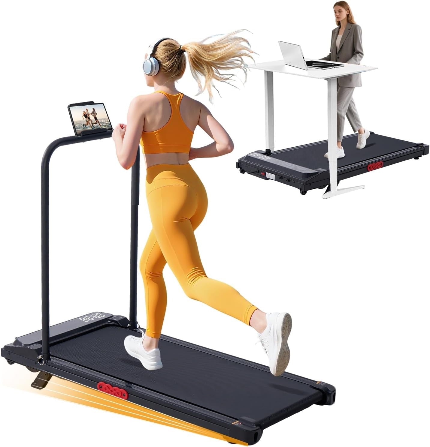 3.0HP Smart Portable Treadmill with Handlebar – Compact Foldable Walking Pad for Home & Office, Quiet Motor, LED Display, Remote Control