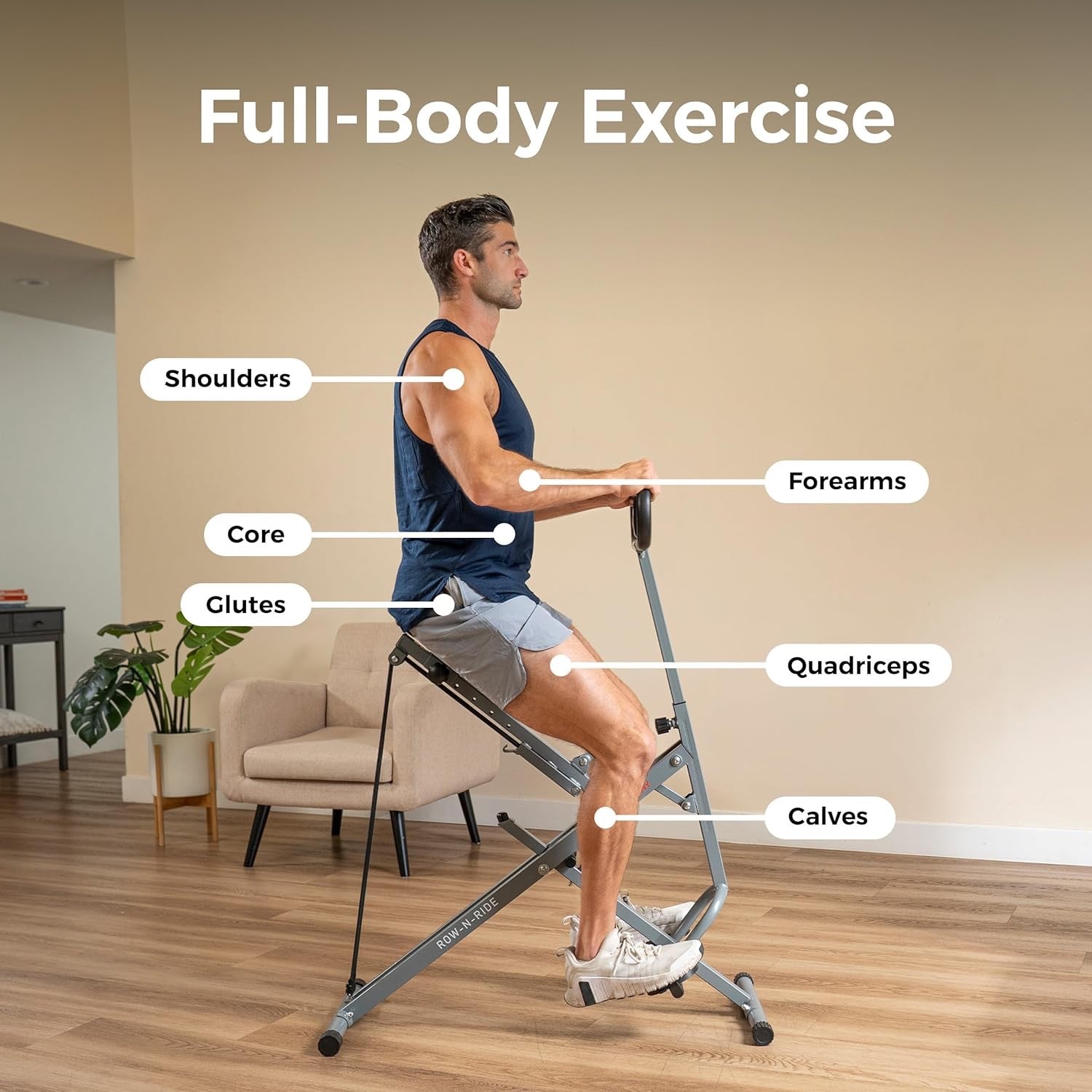 Sunny Health & Fitness Row-N-Ride Squat Assist Trainer – Foldable Home Gym Equipment