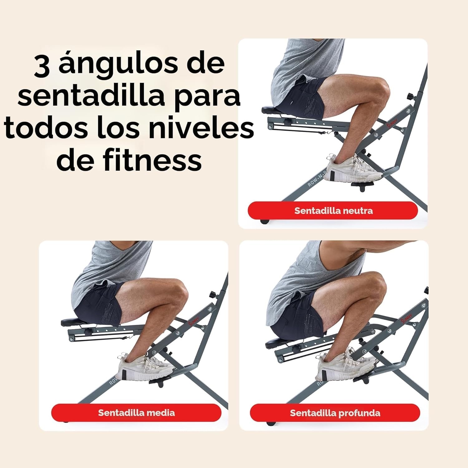 Sunny Health & Fitness Row-N-Ride Squat Assist Trainer – Foldable Home Gym Equipment