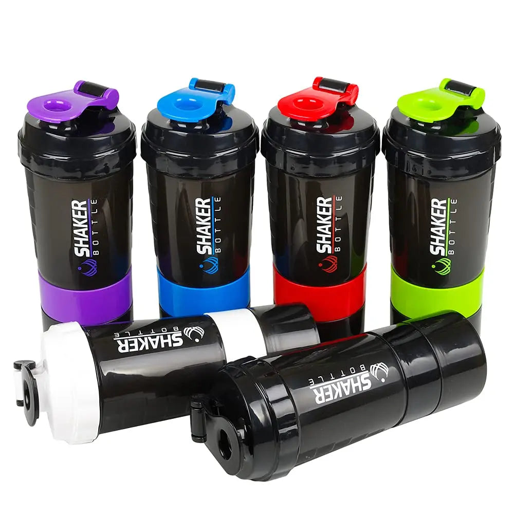 Premium 3-Layer Protein Shaker Bottle- 600ml Fitness Mixer Cup