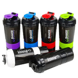 Premium 3-Layer Protein Shaker Bottle- 600ml Fitness Mixer Cup