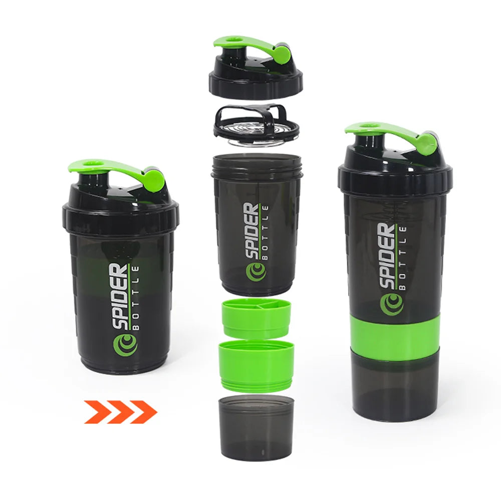 Premium 3-Layer Protein Shaker Bottle- 600ml Fitness Mixer Cup