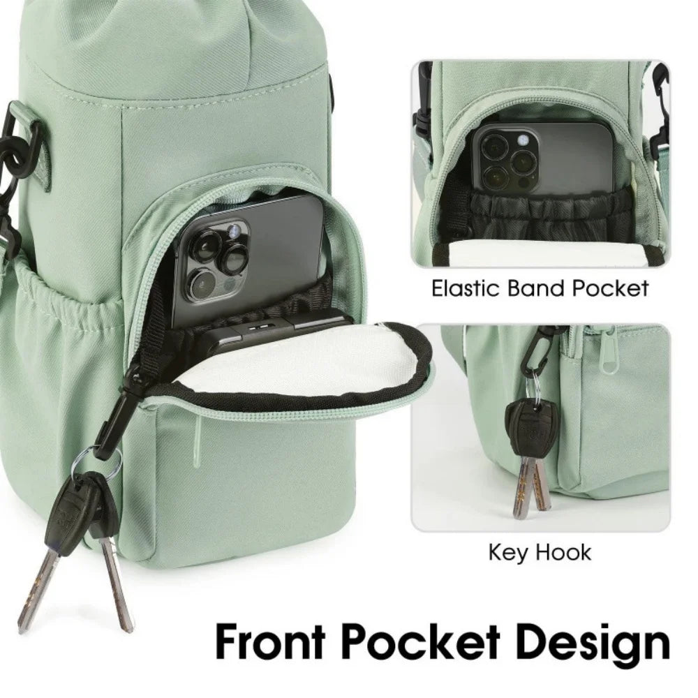 Hydration Bottle Carrier Bag with Phone Pocket – Adjustable Strap Travel Holder