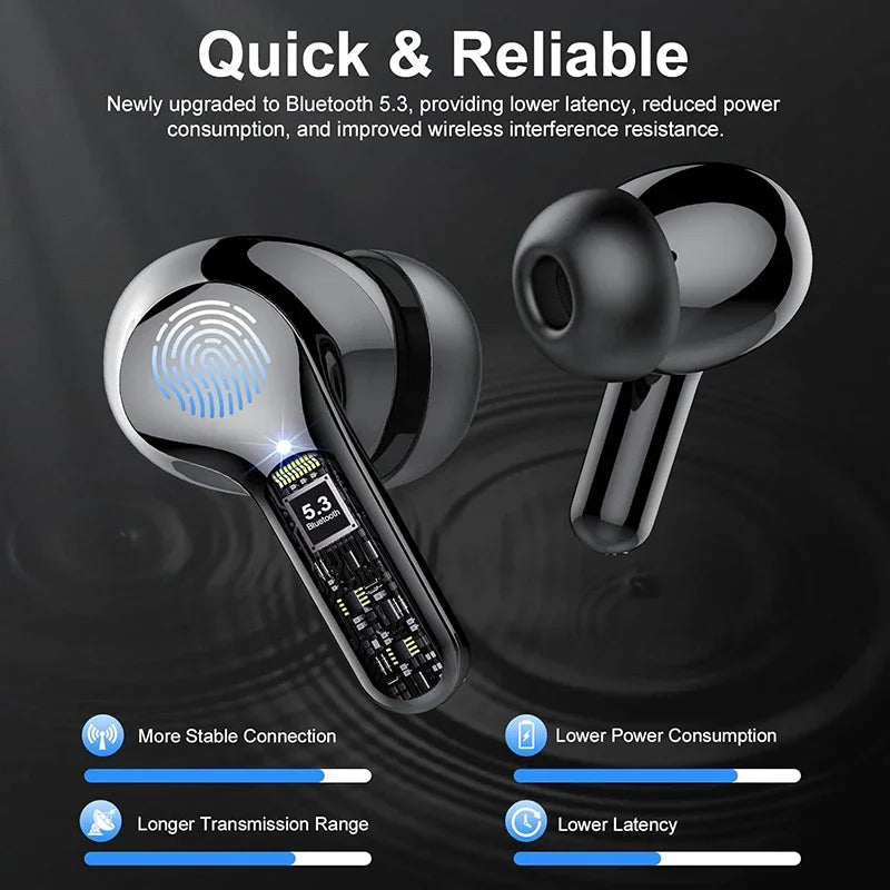 Wireless Earbuds-HD Sound, Noise Cancelling & Led Display