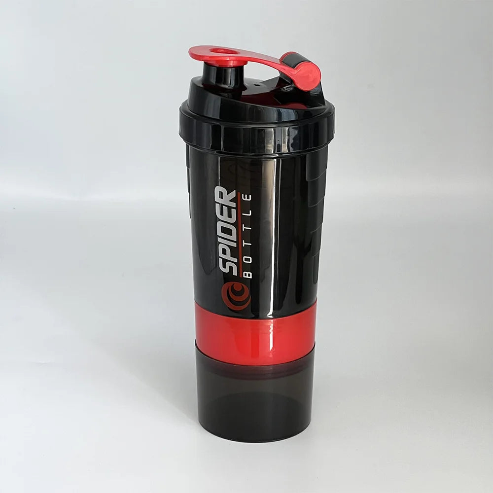 Premium 3-Layer Protein Shaker Bottle- 600ml Fitness Mixer Cup