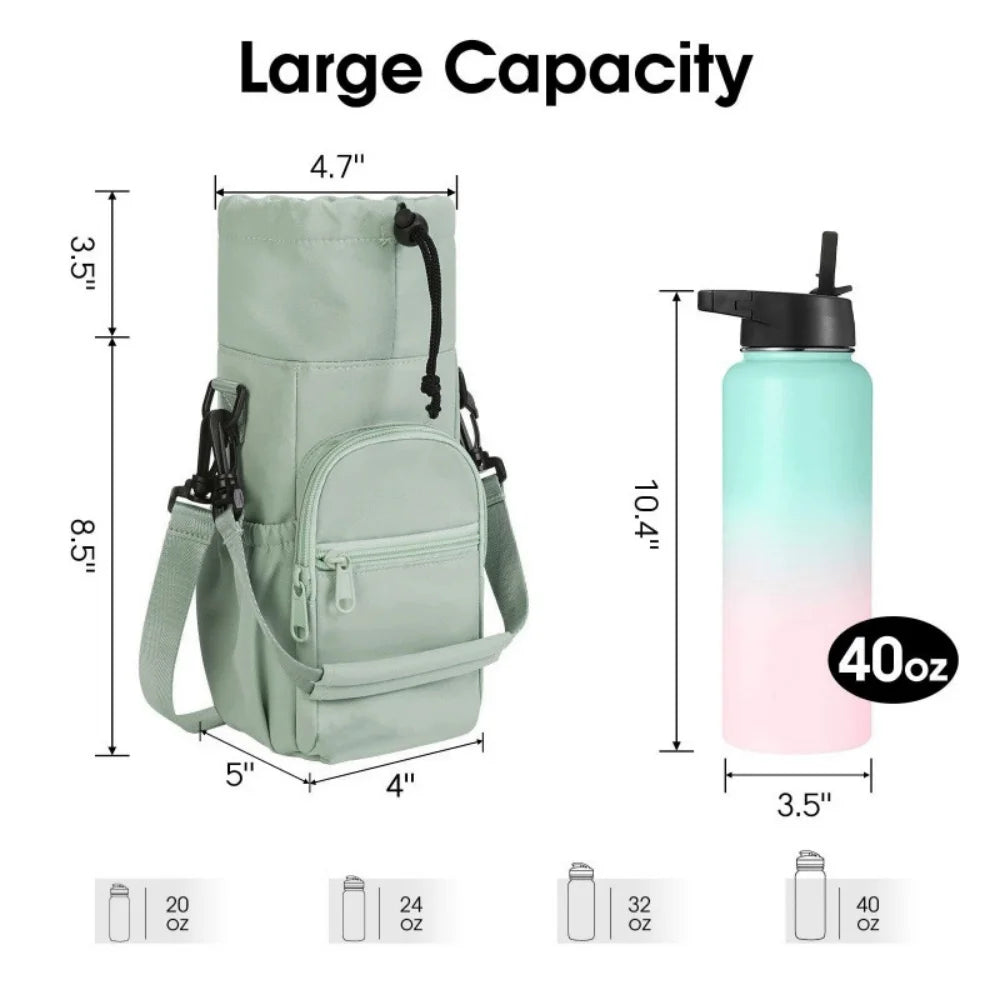 Hydration Bottle Carrier Bag with Phone Pocket – Adjustable Strap Travel Holder