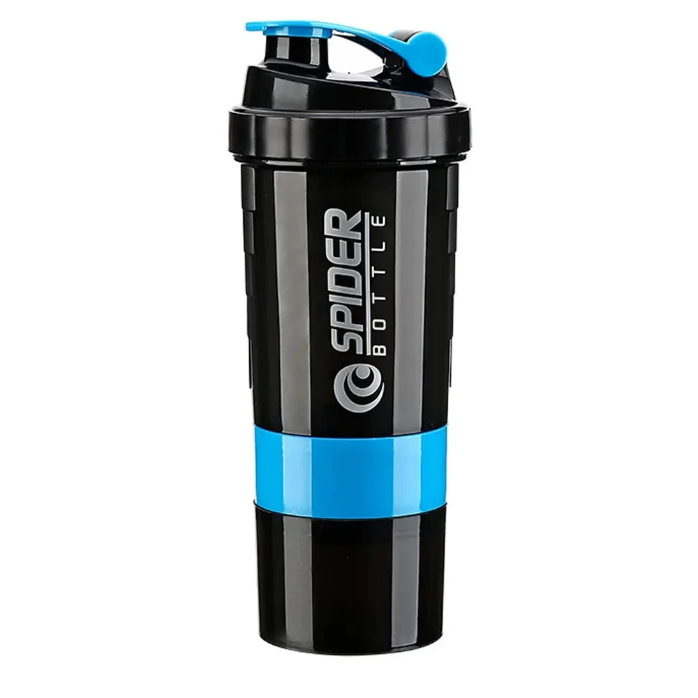 Premium 3-Layer Protein Shaker Bottle- 600ml Fitness Mixer Cup