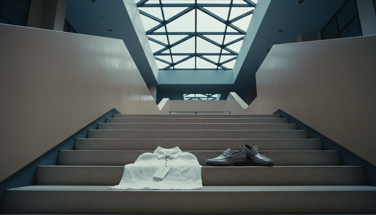 Detail of a minimalist white garment